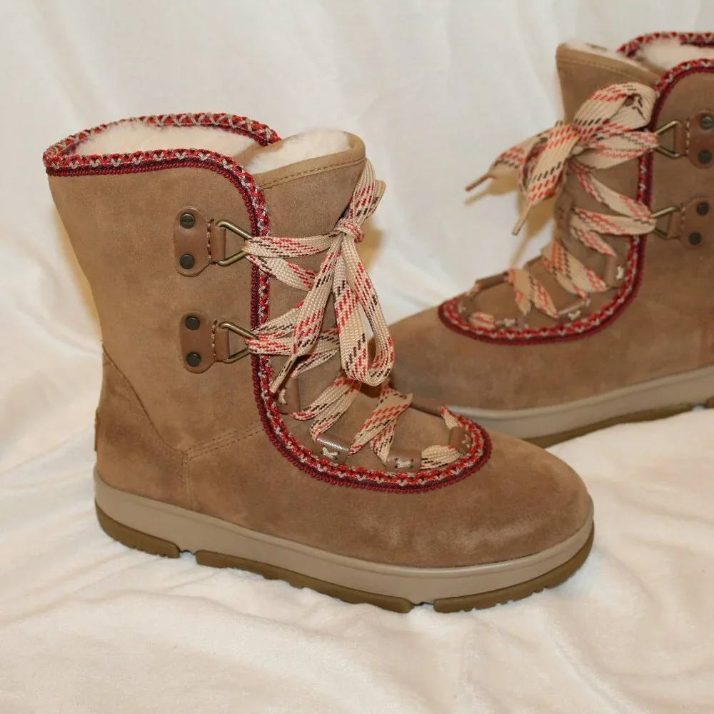 NIB UGG WOMEN'S HIKER HI CLASSIC SUEDE WINTER HIKING‎ SNOW BOOTS CHESTNUT